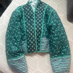 Sunday UP small Green Paisley Quilted Women's Jacket (st Patrick’s day)